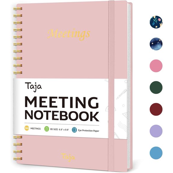 Meeting Notebook for Work Organization - Planner with Action Items, Agenda Note Taking, 160 Pages (6.9" X 9.9") Project Organizer Men & Women Pink