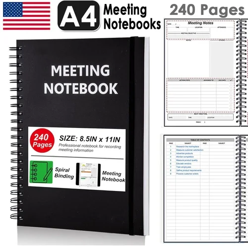 Meeting Notebooks 8.5"X11" Work Notebook A4 Daily Planner Organization 240 Pages