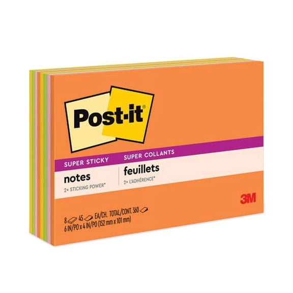 Meeting Notes in Energy Boost Collection Colors, 6" x 4", 45 Sheets/Pad, 8 Pads/Pack | Bundle of 2 Packs