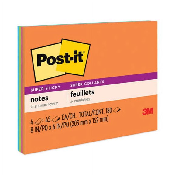 Meeting Notes in Energy Boost Collection Colors, 8" x 6", 45 Sheets/Pad, 4 Pads/Pack | Bundle of 2 Packs