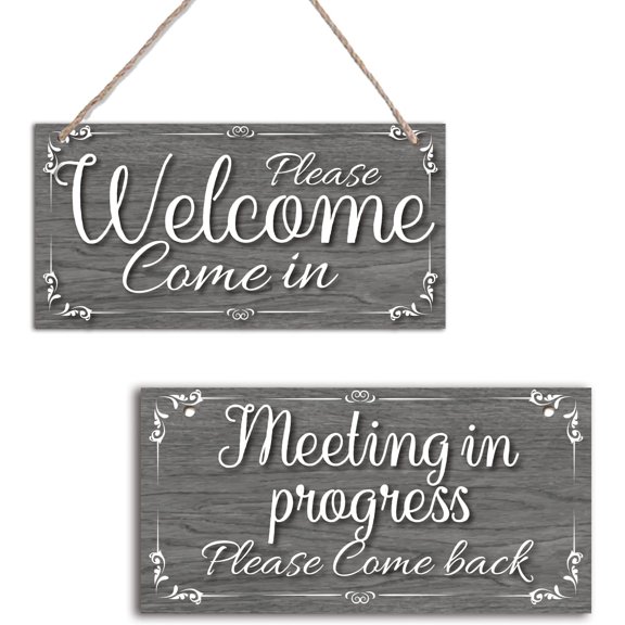 Meeting Sign for Office Door Double-side Meeting in Progress Welcome Please Come In Hanging Wooden Sign Plaque Door Sign Do Not Disturb Door Hanger Sign Office Welcome Door for diy making