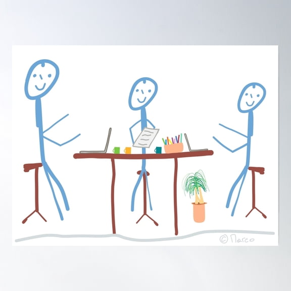 Meeting Stick Figure Talk Determine Team Poster Wall Art, Modern Wall Decor, 8x12 UNFRAMED
