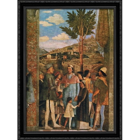 Meeting of Duke Ludovico II Gonzaga with Cardinal Francesco Gonz(fragment) 28x36 Large Black Ornate Wood Framed Canvas Art by Andrea Mantegna