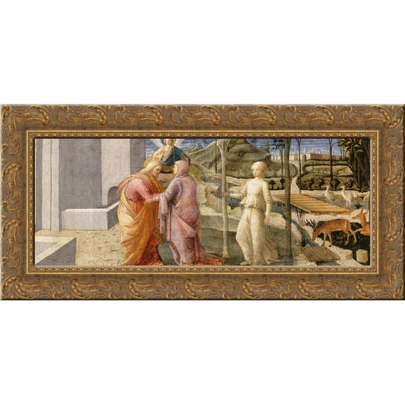 Meeting of Joachim and Anne at the Golden Gate 24x12 Gold Ornate Wood Framed Canvas Art by Filippo Lippi