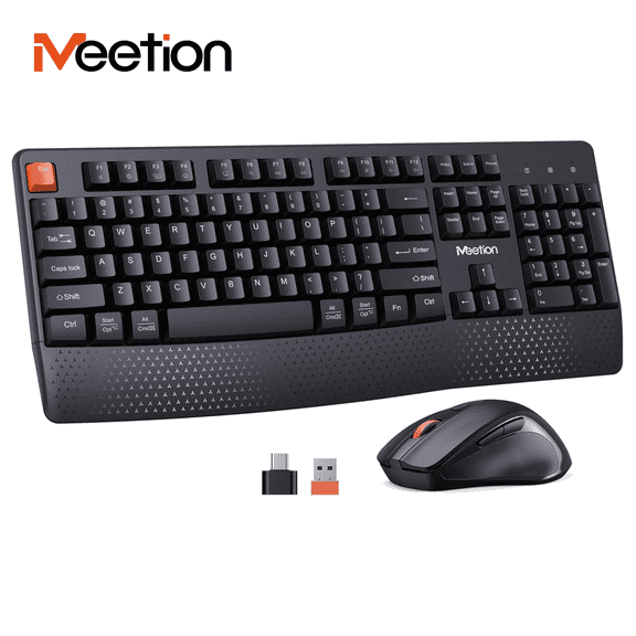 Meetion C4130 Wireless Keyboard and Mouse Combo, Full Size with Wrist Rest, Usb 2.4G for PC Desktop Laptop, Black