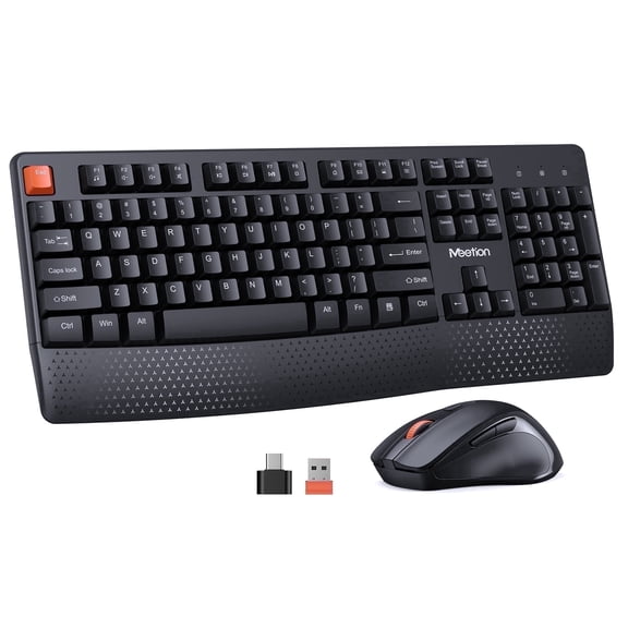 Meetion C4130 Wireless Keyboard and Mouse Combo with Wrist Rest, USB 2.4G Full-Size, Black, for PC & Home Office