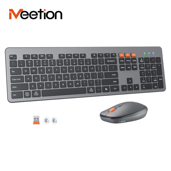 Meetion Multi-Device Keyboard and Mouse, Ultra Thin, Wireless Bluetooth, Rechargeable