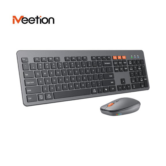 MEETION Wireless Keyboard and Mouse Set, Ultra-Thin Metal Finish, Scissor-Switch Keys, 2.4G/BT for Multi-Device, Full Size with Wrist Rest