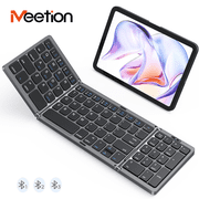 Meetion K9554 Foldable Bluetooth Keyboard, Portable with Number Pad, Rechargeable, 3-Device for Tablet/Laptop/Phone - Black