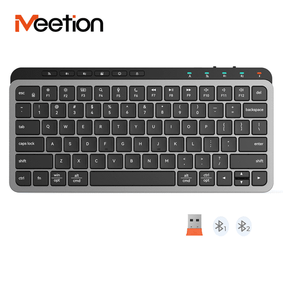 Meetion K9991 Slim Bluetooth Keyboard, Compact Wireless, Multi-Device, Rechargeable Low-Profile for PC/Laptop/Mac - Black