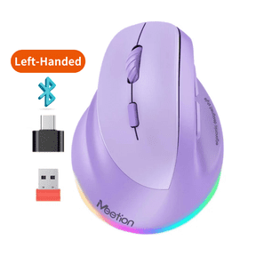 Meetion Left-Handed Vertical Ergonomic Mouse, Rechargeable, RGB, Purple - for PC/Mac
