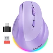 Meetion Purple Vertical Ergonomic Mouse, Bluetooth 2.4G, Rechargeable, Large Comfort Grip