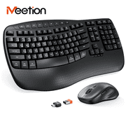 Meetion USB Wireless Ergonomic Keyboard & Mouse Combo with Wrist Rest & Wave Keys, Black, For Windows/Mac