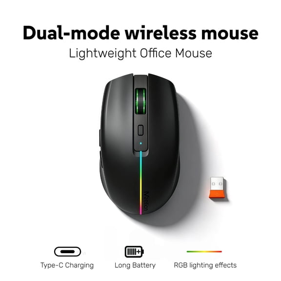 Meetion Wireless Mouse, Silent Rechargeable Bluetooth Mouse with 2.4G Connection, Lightweight Ergonomic Computer Mouse with USB-C Charging, 6 Buttons and Adjustable DPI for Laptop PC Mac