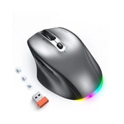 Meetion Wireless Office Mouse, 4-Way Scroll Wheel, 3-Device Multi-Mode, 2.4G + Dual Bluetooth, Quiet Clicks, Rechargeable 700mAh Mouse for Laptop, PC, Mac, iPad, Dark Gray