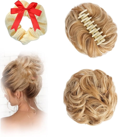 Meetitsneeds Bun Extension Hair Clips, Bun Extension Clips for Women, Claw Clip Messy Piece Bun Clip With Claw, Wave Curly Hairpieces for Daily Wear (SW283-105)