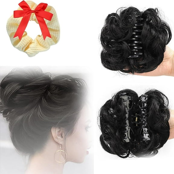 Meetitsneeds Bun Extension Hair Clips, Bun Extension Clips for Women, Claw Clip Messy Piece Bun Clip With Claw, Wave Curly Hairpieces for Daily Wear (SW283-2)