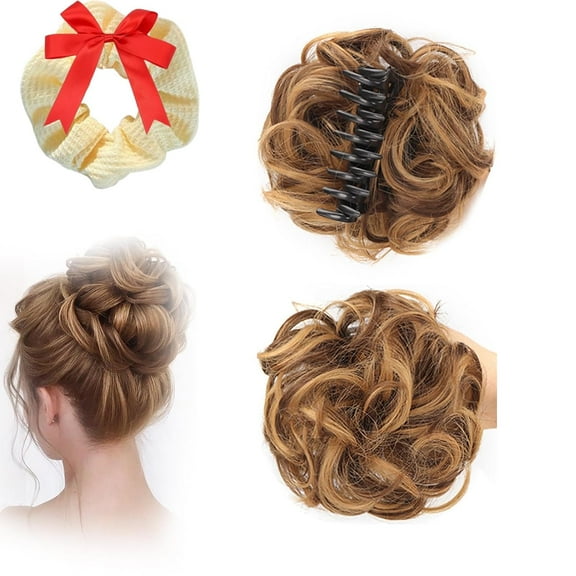 Meetitsneeds Bun Extension Hair Clips, Bun Extension Clips for Women, Claw Clip Messy Piece Bun Clip With Claw, Wave Curly Hairpieces for Daily Wear (SW283-9H19)