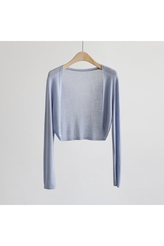 Meetitsneeds Sun Knit Cardigan Women's Thin Ice Silk, Coat shawl air-conditioned, Long Sleeve Thin Knit Coat Shawl Blue