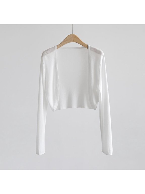 Meetitsneeds Sun Knit Cardigan Women's Thin Ice Silk, Coat shawl air-conditioned, Long Sleeve Thin Knit Coat Shawl White