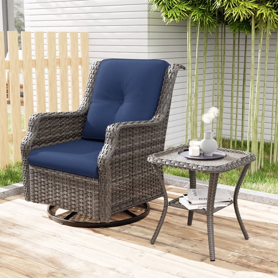 Meetleisure 1 Pieces Outdoor Patio Furniture Wicker Swivel Chair with Cushions and Table for Backyard