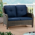 thumbnail image 1 of Meetleisure 1 piece 49'' Wide 2-Seat Outdoor Wicker Patio Sofa with Cushions, Navy, 1 of 8