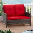 thumbnail image 1 of Meetleisure 1 piece 49'' Wide 2-Seat Outdoor Wicker Patio Sofa with Cushions,Red, 1 of 8