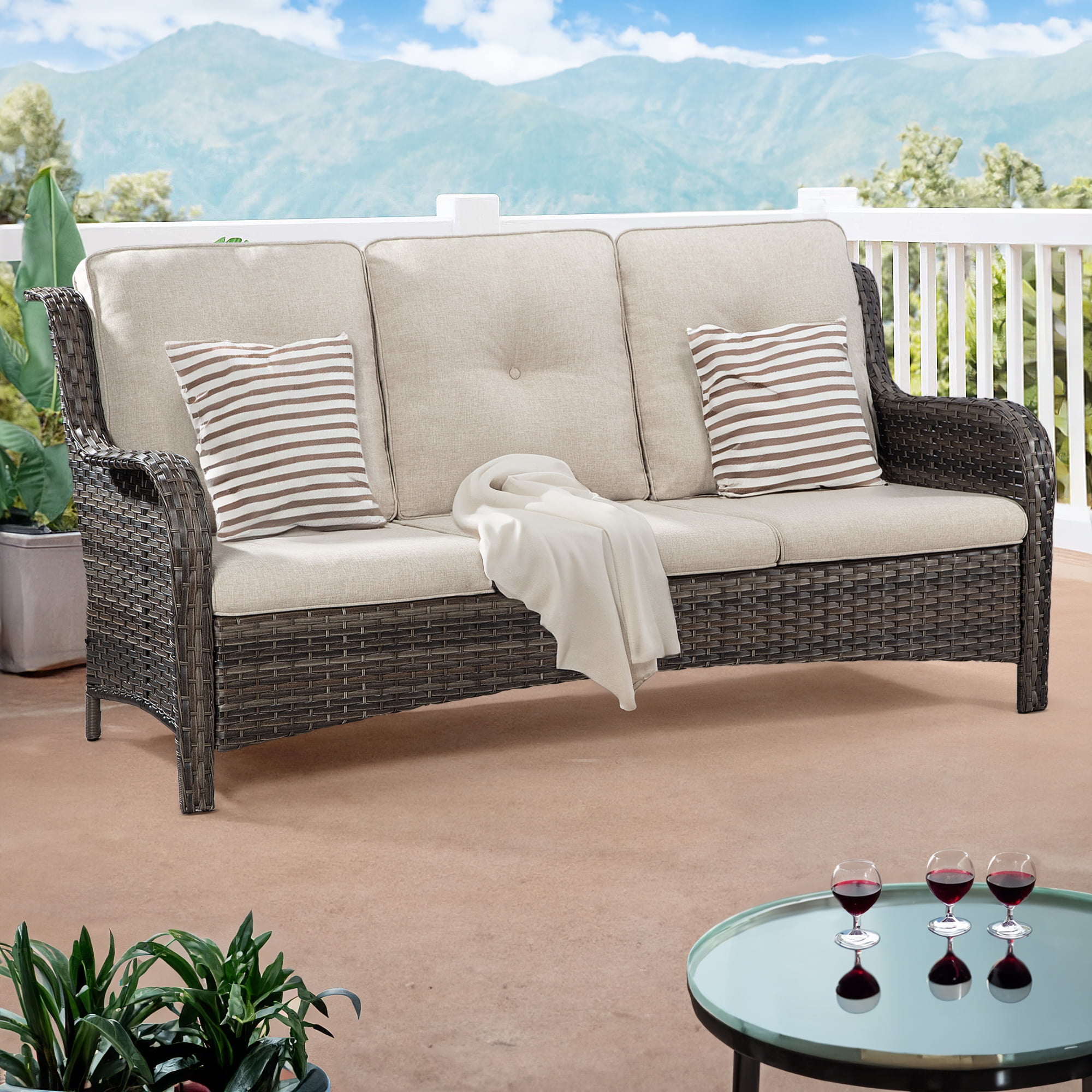 Meetleisure 1 piece 72.83'' Wide 3Seat Outdoor Wicker Patio Sofa with