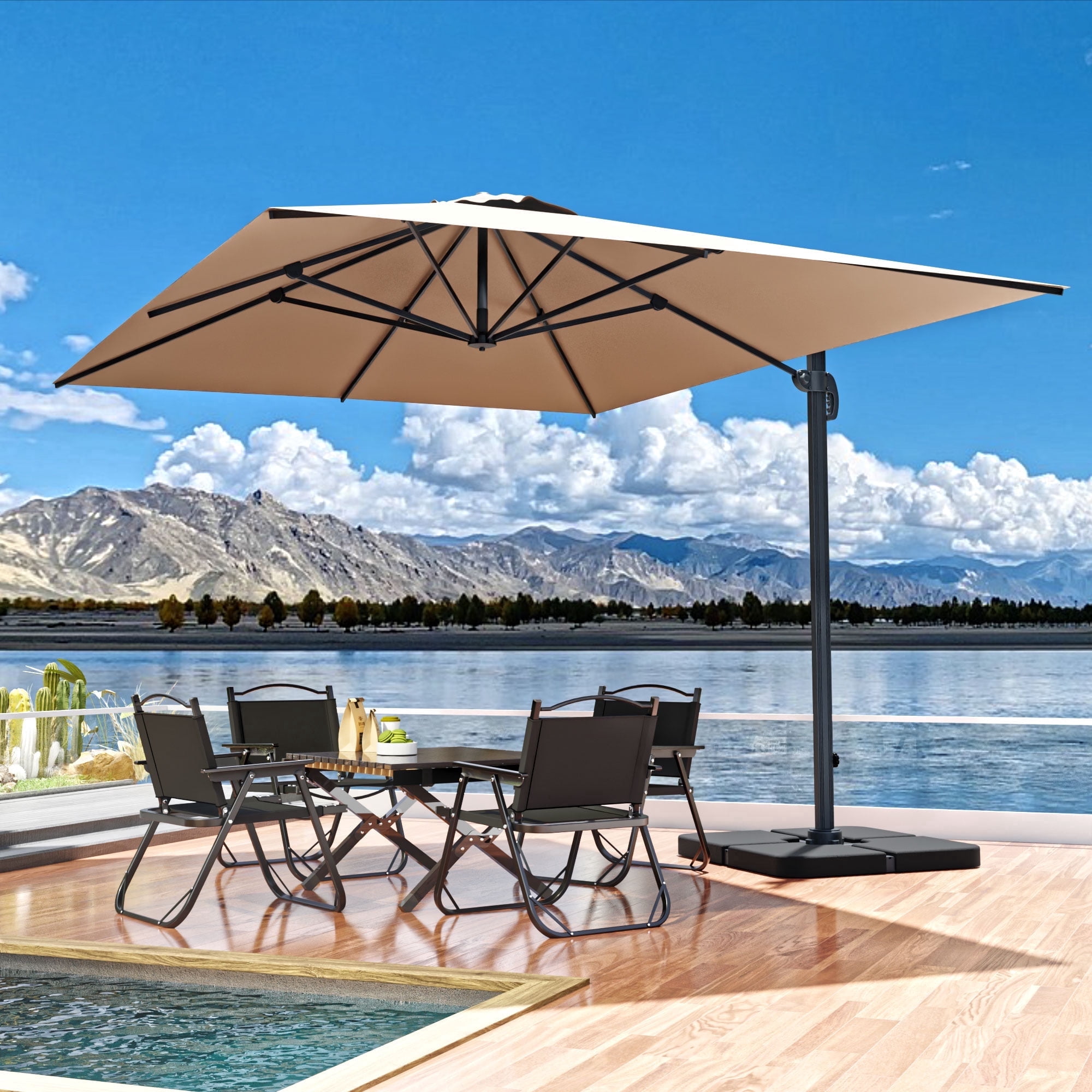 Meetleisure 10 X 13FT Outdoor Patio Umbrella Market Umbrella with Push Button Tilt and Crank, 8 Aluminum Sturdy Ribs for Garden, Lawn, Pool, No Base
