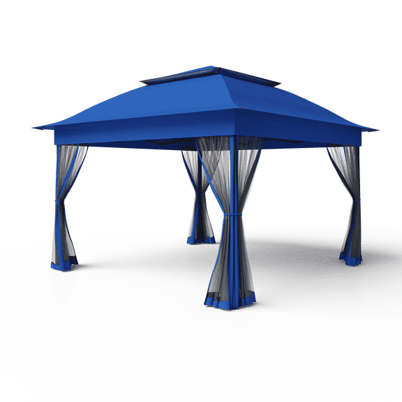 Meetleisure 11'x11' Pop Up Gazebo for Patios, Outdoor Canopy Tent with Sidewalls, Mosquito Netting, Pop Up Shelter for Wedding Party, Dark Blue