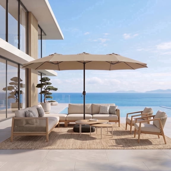 Meetleisure 12.5FT Outdoor Patio Double-Sided Umbrella with Crank Handle, Large Shade for Garden Poolside Backyard,Beige