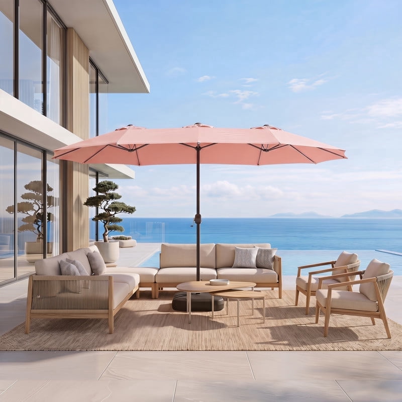 Meetleisure 12.5FT Outdoor Patio Double-Sided Umbrella with Crank Handle, Large Shade for Garden Poolside Backyard,Pink