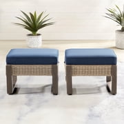 Meetleisure 2-Piece Outdoor PE Rattan Ottomans with Removable Cushions, Navy