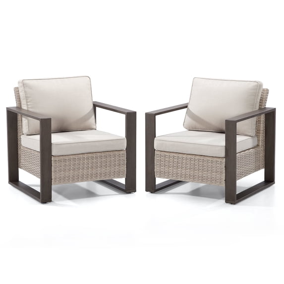 Meetleisure 2-Piece Outdoor Rattan Dining Chairs with Removable Cushions, Beige