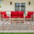 thumbnail image 1 of Meetleisure 4 Pieces Outdoor Wicker Conversation Set, All-Weather Rattan Patio Furniture Sets with Cushions, Red, 1 of 9