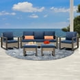 thumbnail image 1 of Meetleisure 5-Piece Outdoor Wicker Patio Furniture Set with A 3-Seat Sofa Couch, Two Armchairs and Two Wicker Ottomans, Navy, 1 of 6