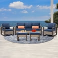 thumbnail image 1 of MeetLeisure 5 Pieces Wicker Patio 75" Sofa Set, All Weather Rattan Outdoor Conversation Furniture with Wood-Looking Metal Armrest & Removable Cushions for Deck Backyard Porch, Dark Blue, 1 of 7