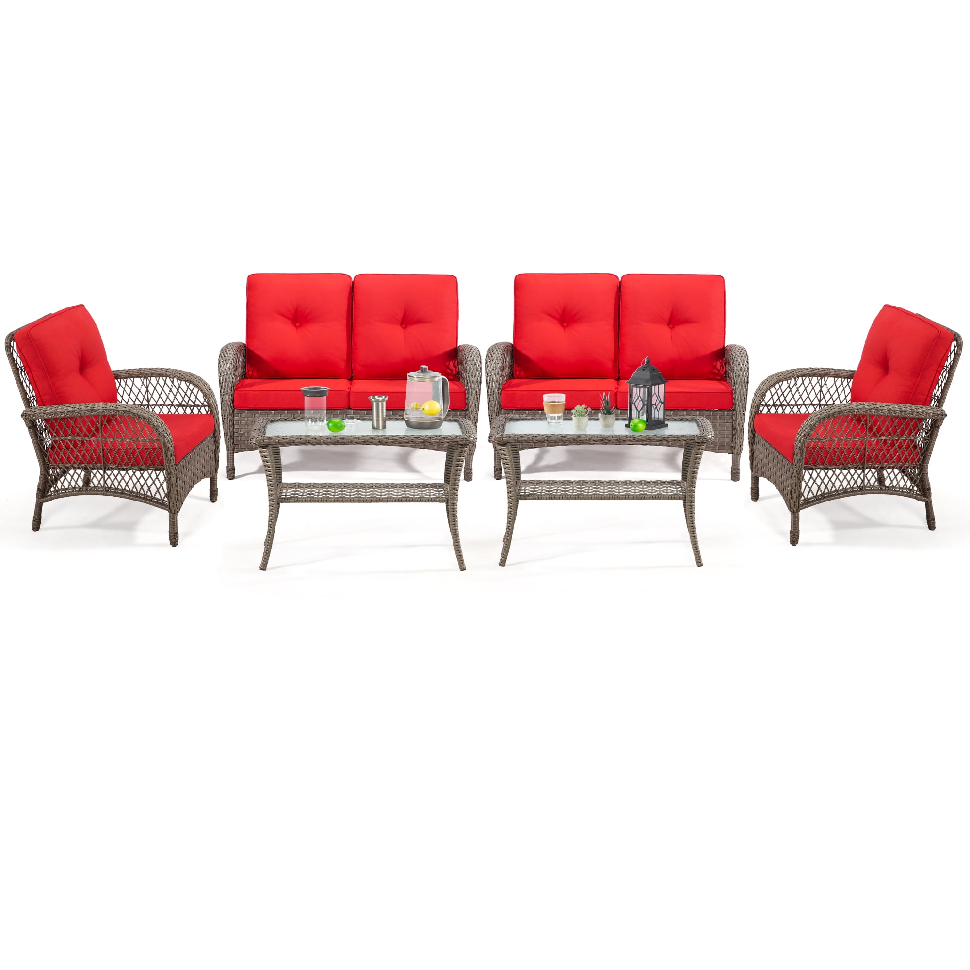 Meetleisure 6 Piece Rattan Sofa Seating Group with Cushions,Including 2