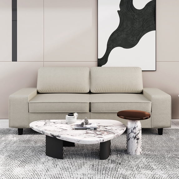 Meetleisure 84" 3 Seater Sofa,Extra Deep Seat Loveseat Couch for living Room,with Side Pockets Free 2 Cushions,Off White