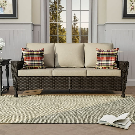 Meetleisure Outdoor PE Rattan Three-seat sofa, Beige