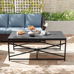 Meetleisure Outdoor Patio Coffee Table Commercial Grade Black Coffee Table for Deck, Porch, or Poolside - Steel Square Leg Frame, All Weather Resistance