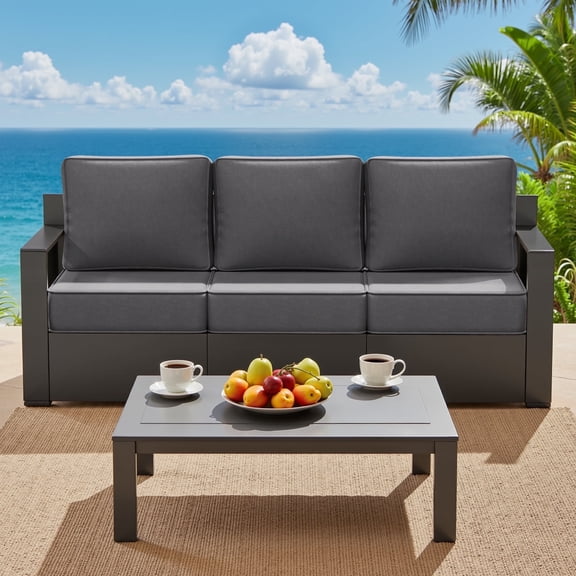 Meetleisure Outdoor Rust-Proof Aluminum Frame 3-Seat Sofa, Suitable for both Indoor and Outdoor, Grey