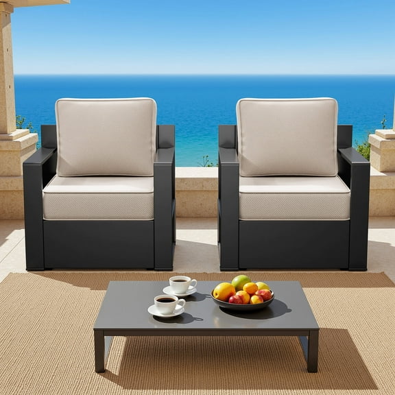 Meetleisure Outdoor Rust-Proof Aluminum Frame Rocking Chairs, Suitable for both Indoor and OutdoorSet of 2, Beige