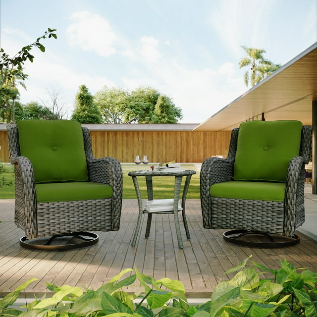 Meetleisure Outdoor Swivel Rocker Wicker Patio Chairs Sets of 2 With Table, Green