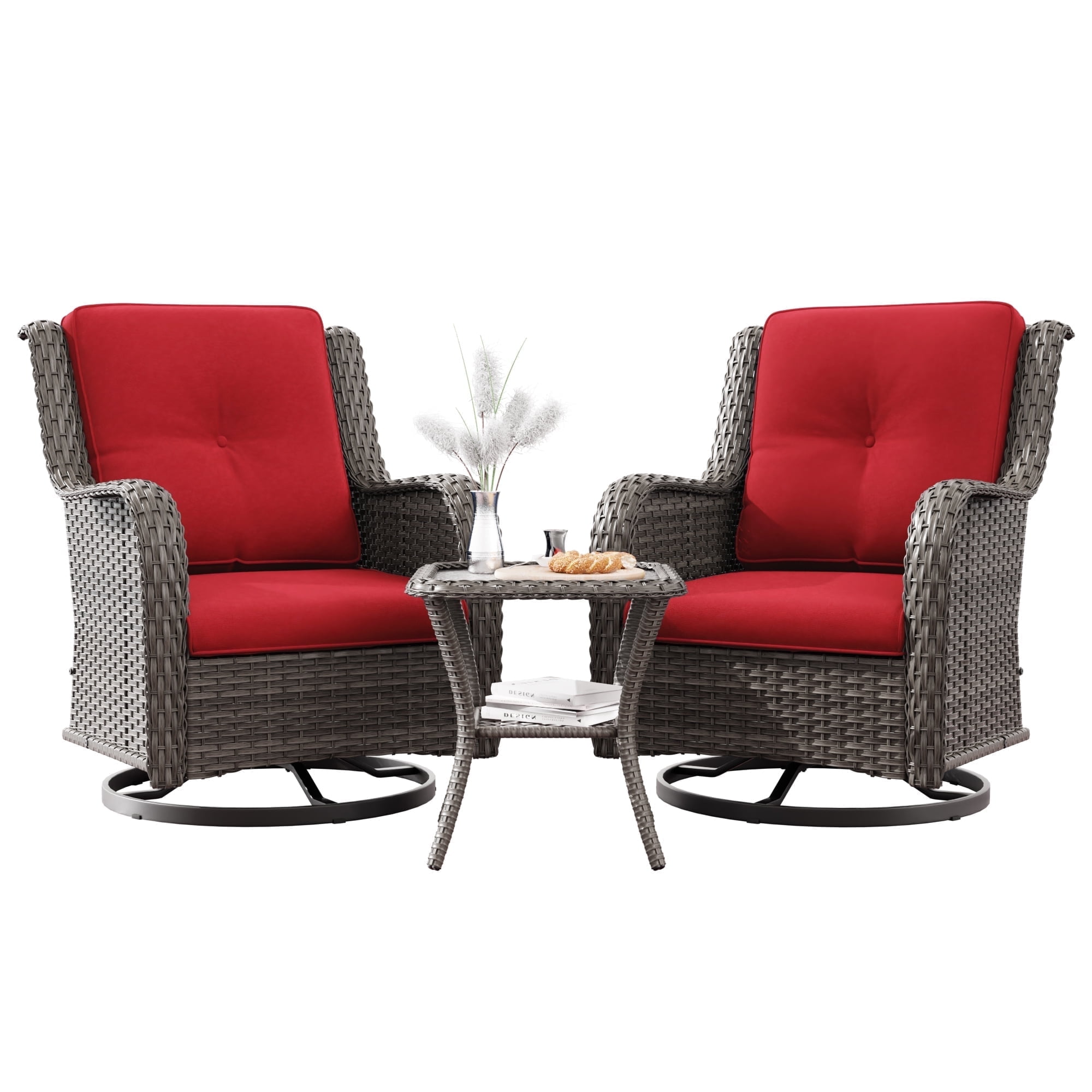 Modern Red Cushioned Steel Rocking Armchair, 2-Pack