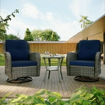 Meetleisure Outdoor Swivel Rocker Wicker Patio Chairs Sets of 2 with Table, Blue