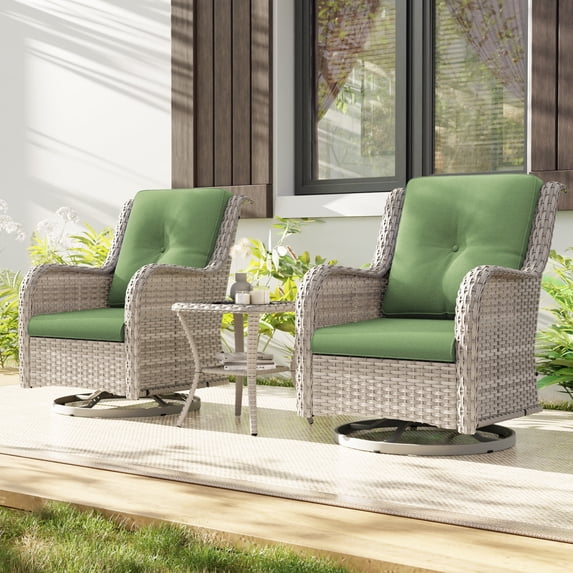 Meetleisure Outdoor Swivel Rocker Wicker Patio Chairs Sets of 2 with Table, Green