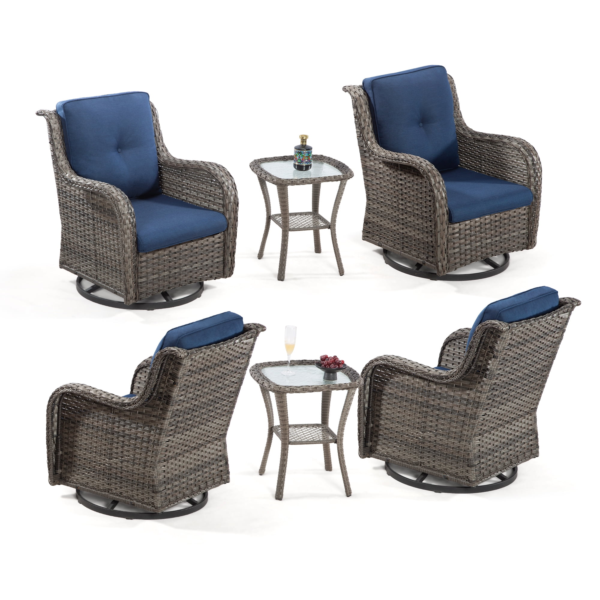 Meetleisure 6Piece Outdoor Patio Set with 4 Swivel Rocker Wicker