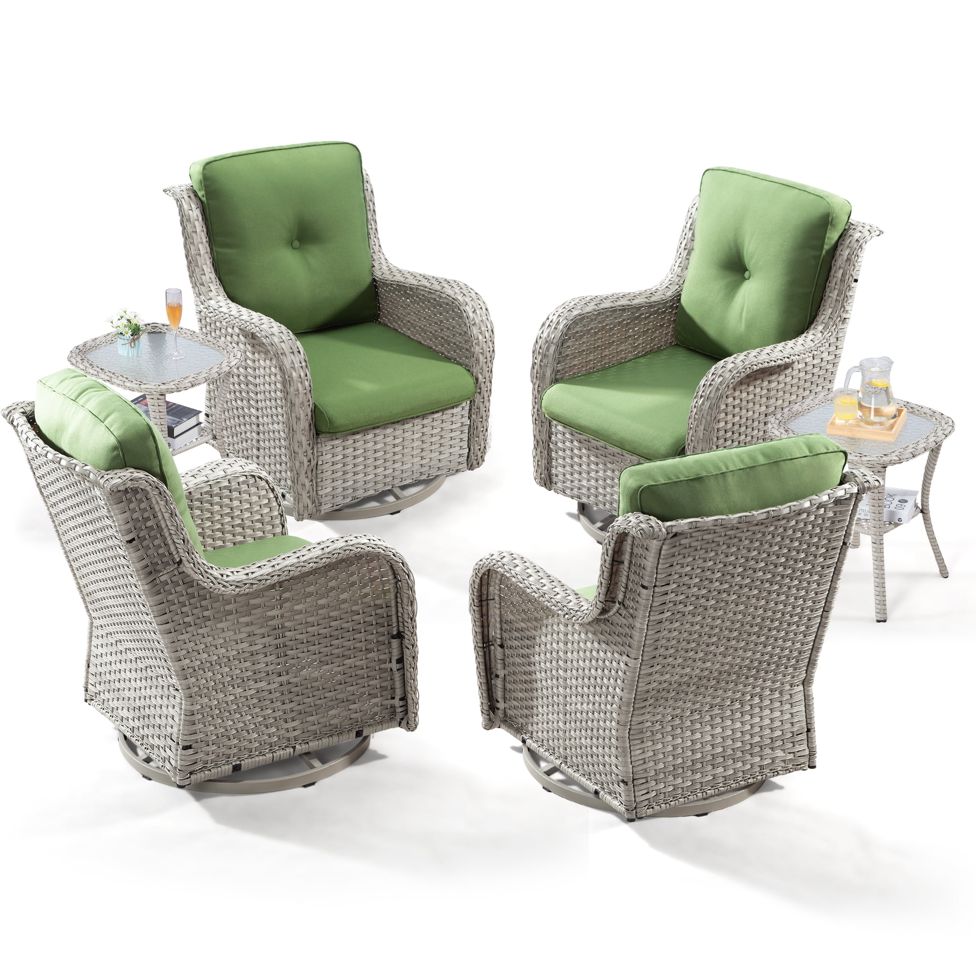 Meetleisure Outdoor Swivel Rocker Wicker Patio Chairs Sets of 4 With 2