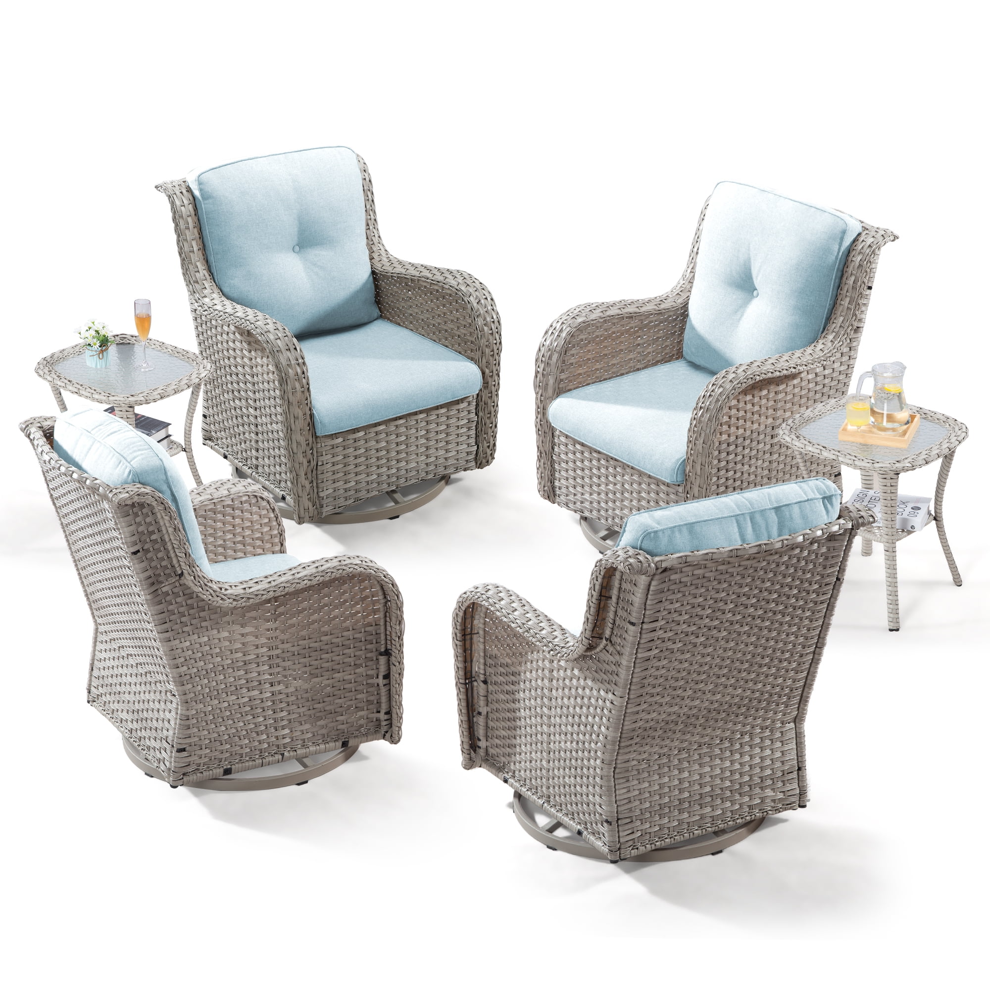Meetleisure Outdoor Swivel Rocker Wicker Patio Chairs Set with Side